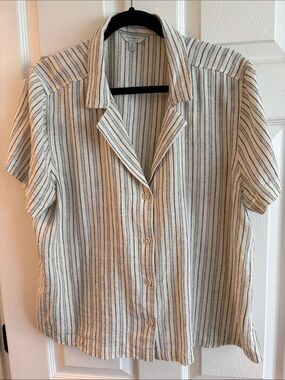 Lucky Brand cream & black stripe blouse Large